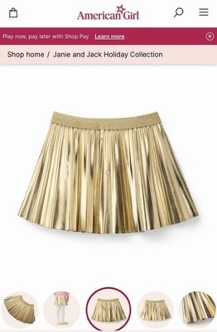 Janie & Jack Holiday Collection + American Girl Gold Pleated Skirt Size 7 NWT